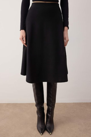 Falda evasé de talle alto - Negro