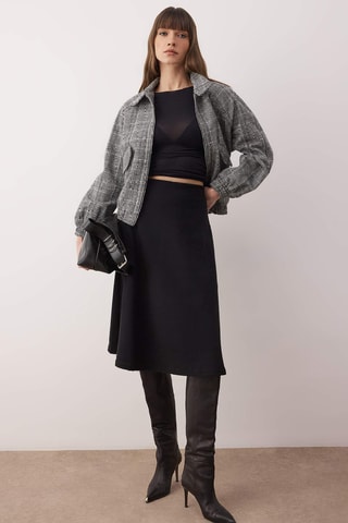 Falda evasé de talle alto - Negro