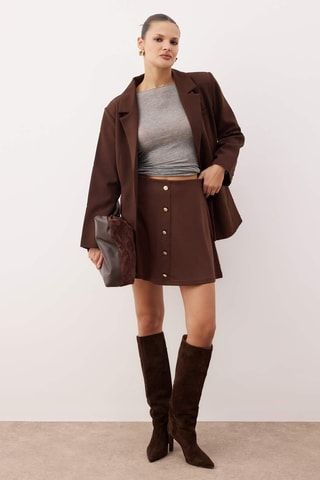 Falda evasé de talle alto - Marrón