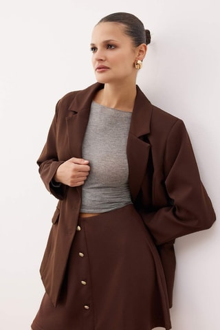 Falda evasé de talle alto - Marrón