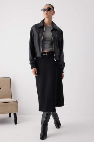 Falda evasé de talle alto - Negro