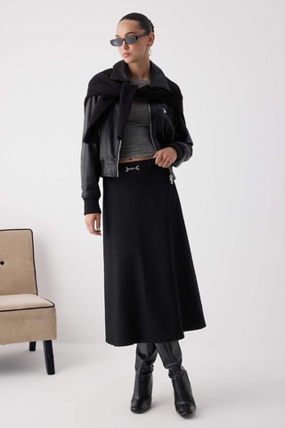 Falda evasé de talle alto - Negro