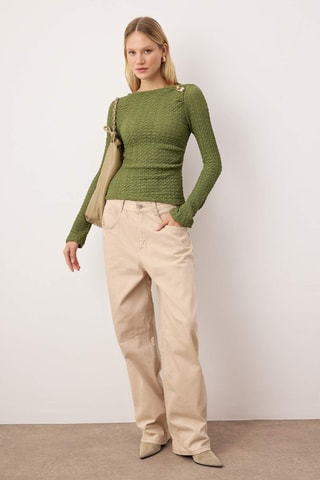 Top con frunces - Caqui y dorado