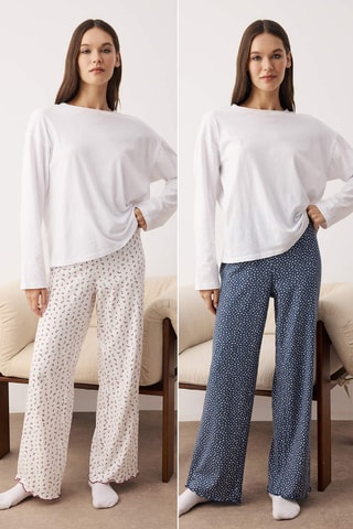 2 pantalones de pijama - Blanco y azul marino