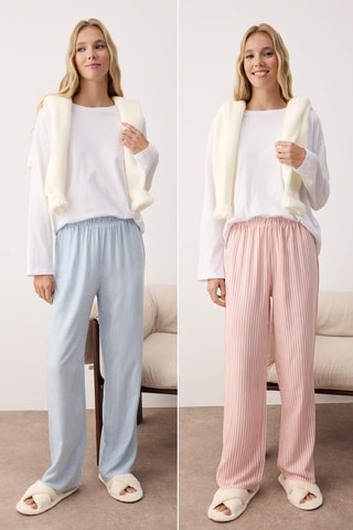 2 pantalones de pijama - Rosa y celeste