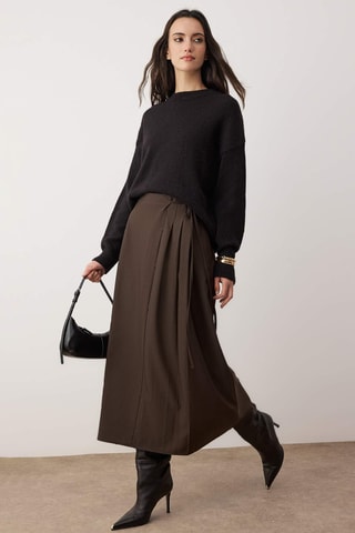 Falda midi de talle alto - Marrón