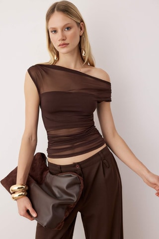 Top drapeado - Marrón oscuro