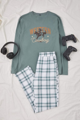 Pijama - Verde oliva y blanco