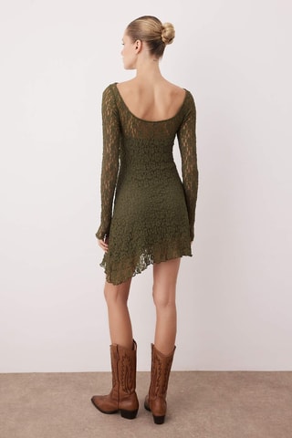 Vestido trapecio de encaje - Caqui