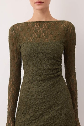 Vestido trapecio de encaje - Caqui