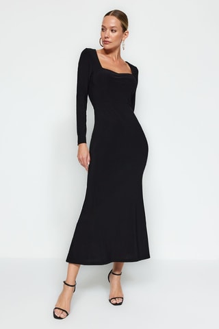 Vestido midi de terciopelo - Negro