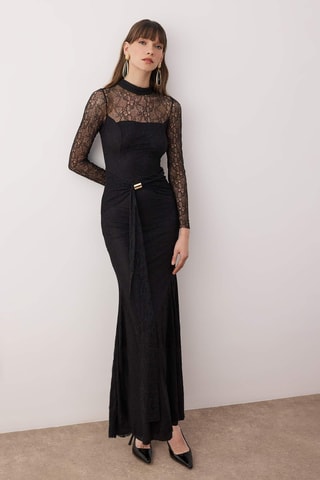 Vestido largo de encaje - Negro
