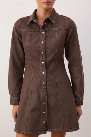 Vestido camisero vaquero - Marrón