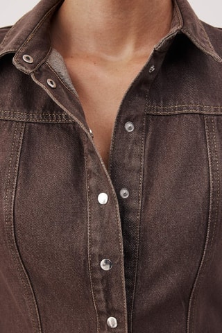 Vestido camisero vaquero - Marrón