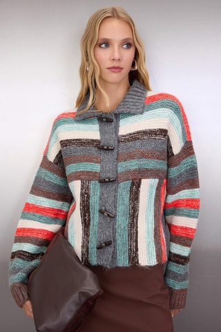 Cárdigan - Blanco y gris oscuro