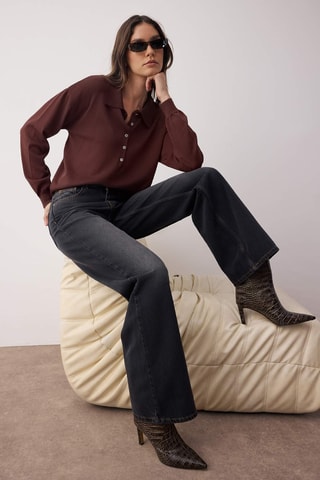 Vaquero wide leg de tiro alto - Negro