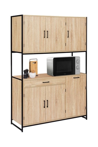 Vaisselier industriel 6 portes Memphis - Imitation bois et noir