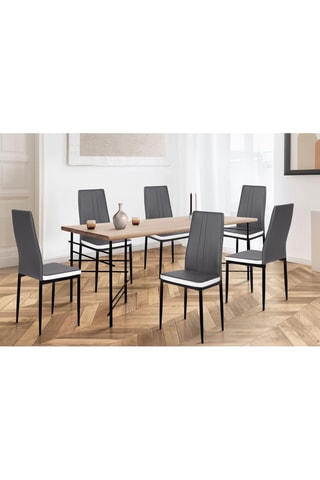 Chaises Jodie imitation cuir gris et blanc et pieds métal - lot de 6