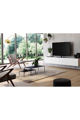 Meuble TV 2 portes - Imitation bois et blanc