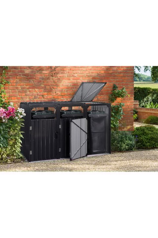 Cache poubelles triple en métal gris anthracite