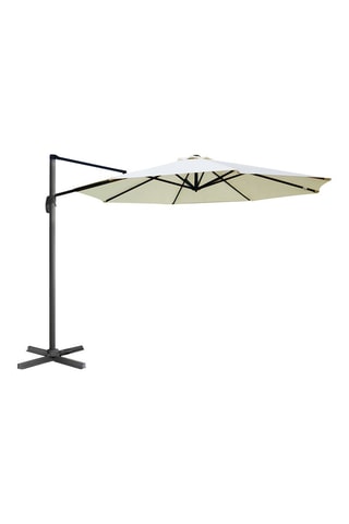 Parasol rond 360° - Déporté, housse et pied - Gris et beige