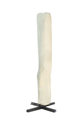 Parasol rond 360° - Déporté, housse et pied - Gris et beige