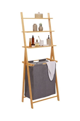 Panier à linge avec étagère Maya - Gris et naturel
