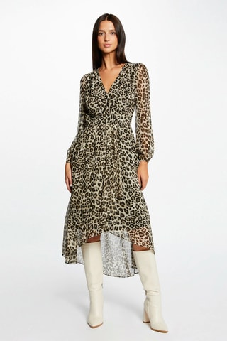 Robe midi - Beige, blanc et noir