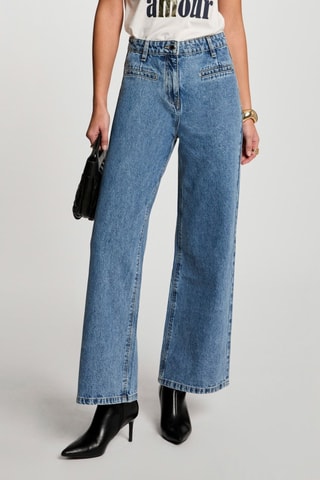 Jean wide legs taille haute - Bleu