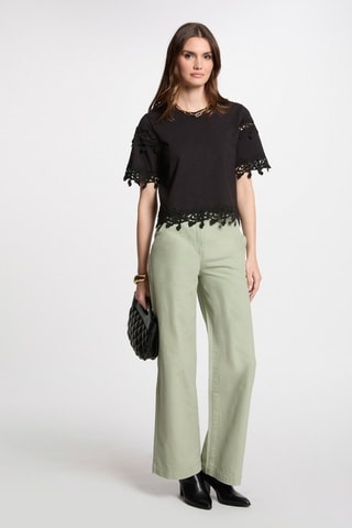 Jean large taille haute  - Vert