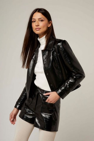 Short droit aspect vinyle  - Noir