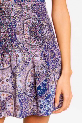 Jupe patineuse taille haute  - Blanc, bleu et jaune