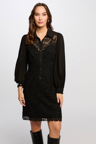 Robe droite bi-matière  - Noir