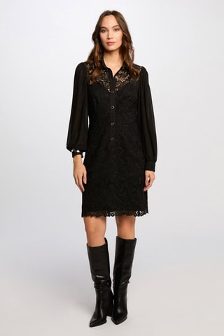 Robe droite bi-matière  - Noir