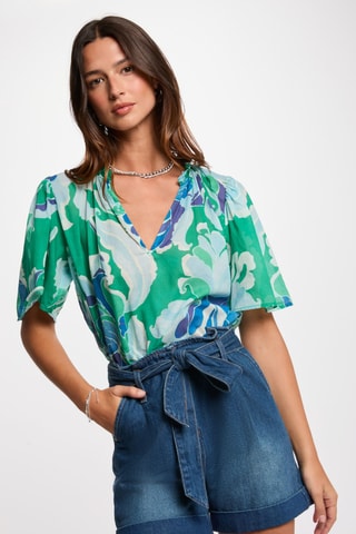 Short en jean taille haute - Bleu