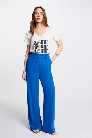 Pantalon large taille haute - Bleu