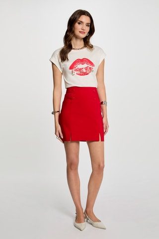 Jupe droite taille haute - Rouge
