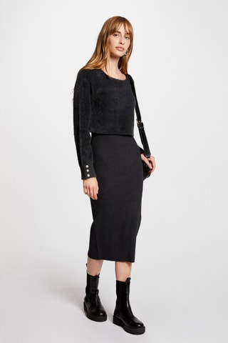 Robe midi bi-matière - Gris