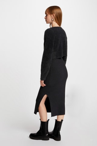 Robe midi bi-matière - Gris
