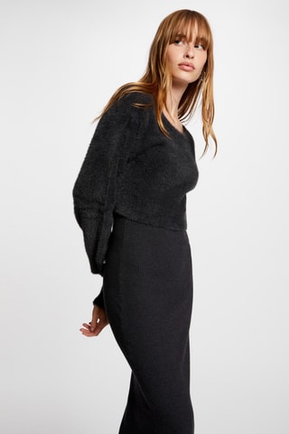 Robe midi bi-matière - Gris