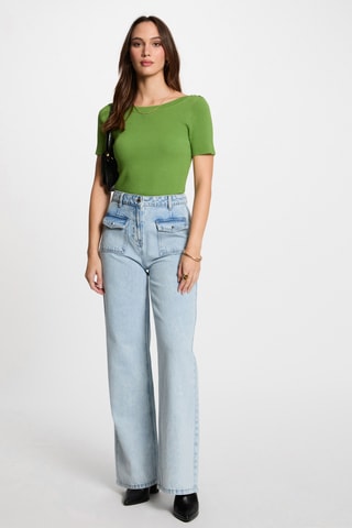 Jean large taille haute - Bleu