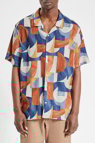 Chemisette regular en lin - Bleu cobalt et rouge brique