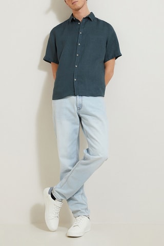 Chemisette regular en lin - Turquoise