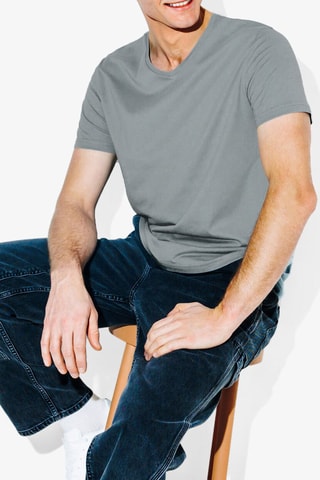 T-shirt slim en coton biologique - Bleu-gris