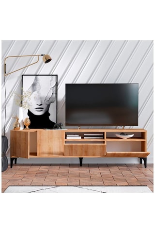 Meuble TV 2 portes 2 abattants Ross - 180 x 52 x 35 cm