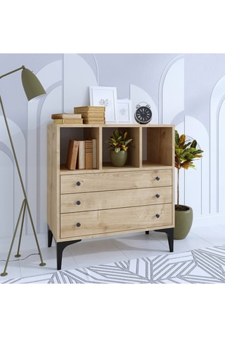 Commode 3 tiroirs et 3 niches - 80 x 86 x 40 cm