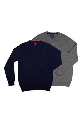 2 Truien - Marineblauw en Gemêleerd Grijs