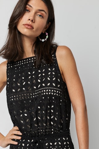 Robe midi en broderie anglaise - Noir