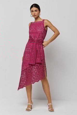 Robe midi en broderie anglaise - Fuchsia