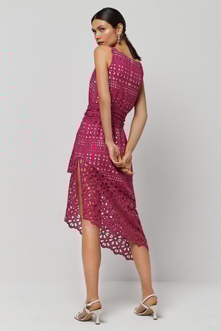 Robe midi en broderie anglaise - Fuchsia